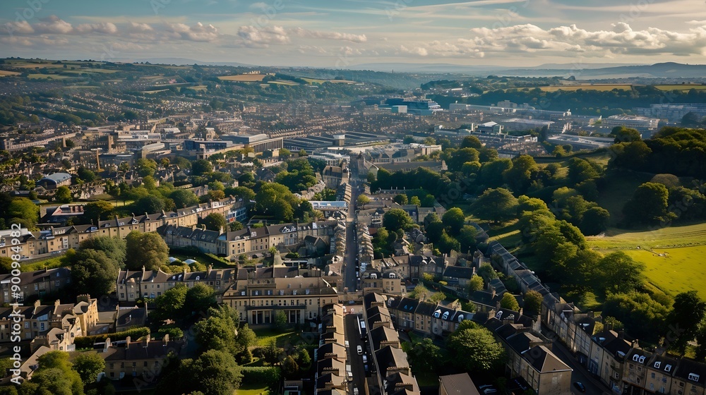The amazing aerial view of Bath North East Somerset unitary area in the county of Somerset UK England daytime : Generative AI The amazing aerial view of Bath North East Somerset unitary area in the county of Somerset UK England daytime : Generative AI