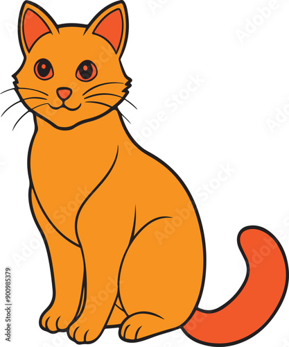 Colorful sitting cat vector art illustration with a white background