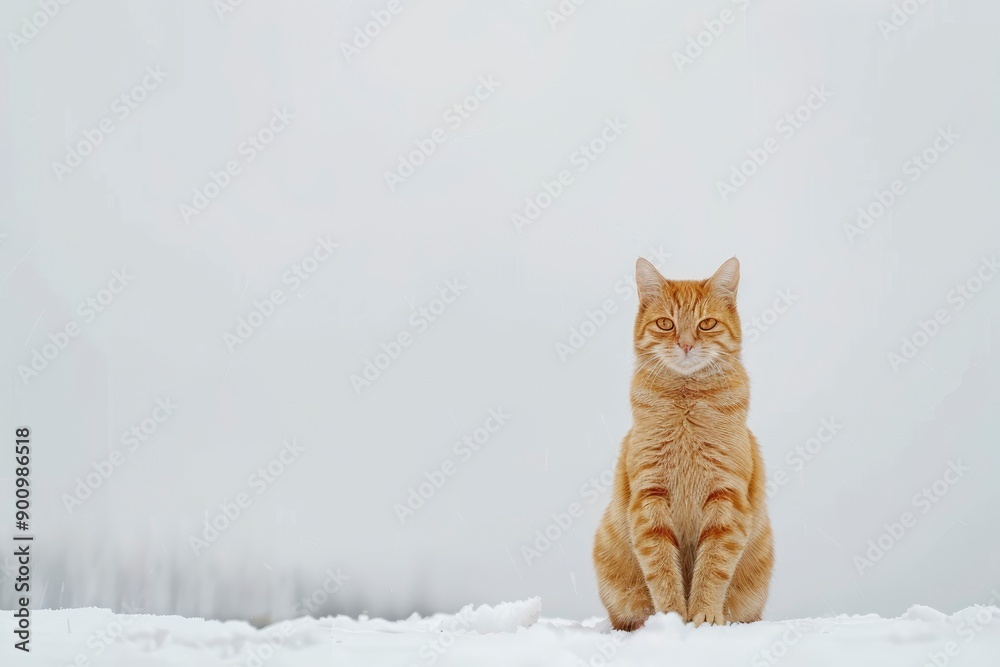 A cat with a yellow face is sitting on a white background. The cat has a very cute and friendly expression, copy space - generative ai A cat with a yellow face is sitting on a white background. The cat has a very cute and friendly expression, copy space - generative ai