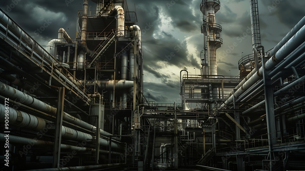 Complex industrial maze under a brooding sky : Generative AI