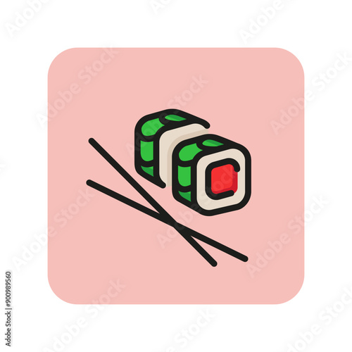 Maki line icon. Chopsticks, sushi, Asian food. Seafood concept. Can be used for topics like restaurant menu, Japanese cuisine, Japan