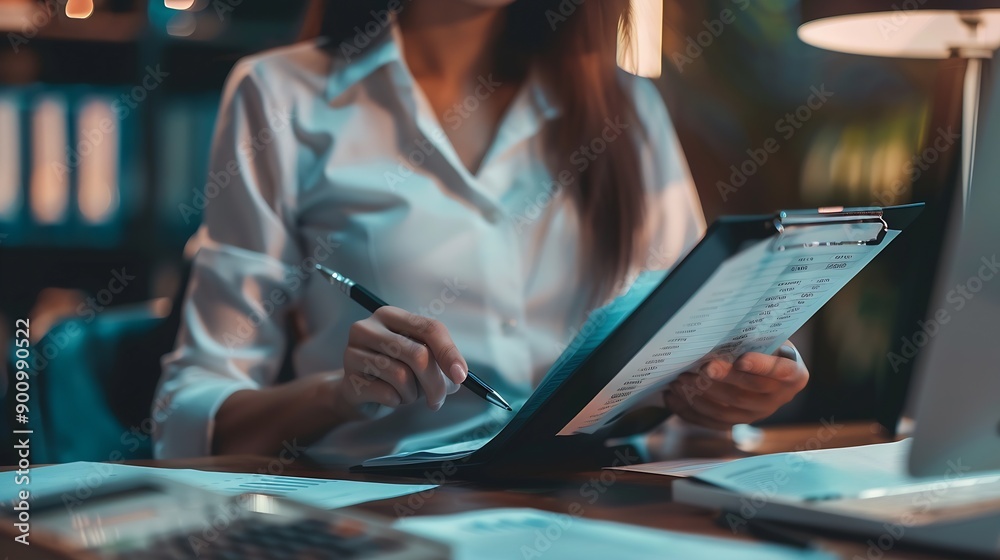 Documents Business woman and accountant reading report for information financial data or analysis Paperwork auditor check review and bookkeeping Calculate finance and tax in office : Generative AI Documents Business woman and accountant reading report for information financial data or analysis Paperwork auditor check review and bookkeeping Calculate finance and tax in office : Generative AI