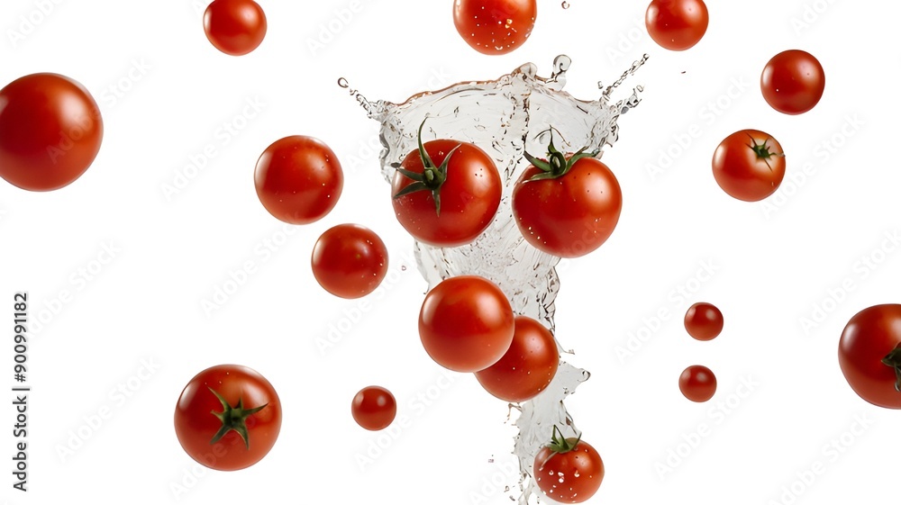 Falling tomato isolated on white background, full depth of field. Falling tomato isolated on white background, full depth of field.