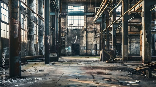 Old industrial hall in abandoned factory : Generative AI