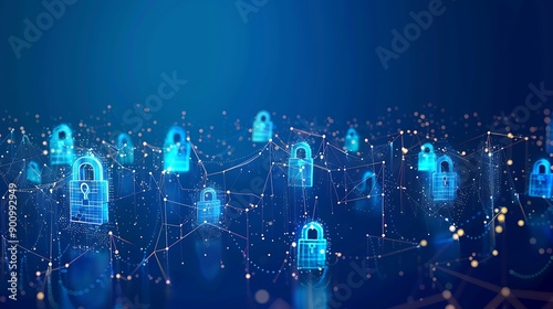 Abstract background with digital locks and network of lines for symbolizing cybersecurity data protection secure connections and modern information safety in digital system concept.