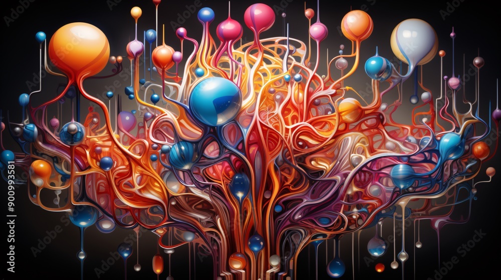 An artistic interpretation of the brain with colorful neural activity An artistic interpretation of the brain with colorful neural activity