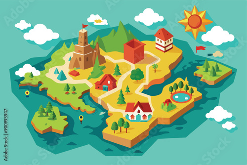 Country Map Highlighting Regions and displaying its regions major cities geographical features