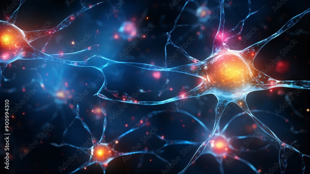 An abstract image of the brain with glowing synapses and neural activity An abstract image of the brain with glowing synapses and neural activity