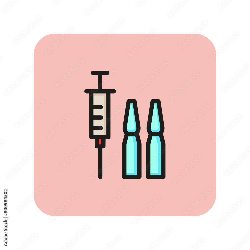 Vaccine allergy line icon. Drug, antidote, antibiotic. Medication for allergy concept. Vector illustration can be used for topics like medicine, healthcare, pharmacy Vaccine allergy line icon. Drug, antidote, antibiotic. Medication for allergy concept. Vector illustration can be used for topics like medicine, healthcare, pharmacy