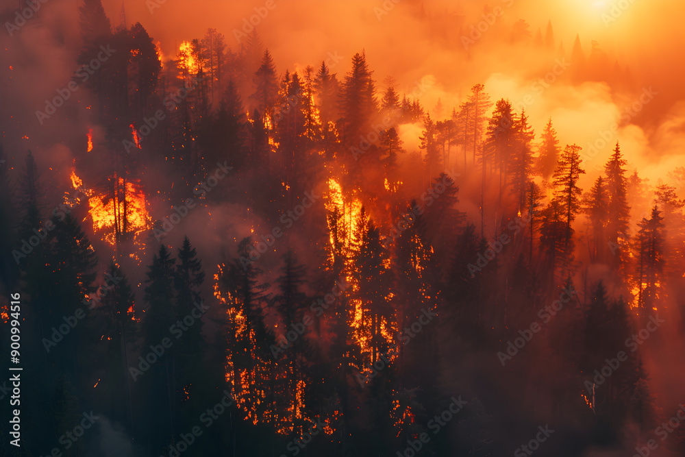 Forest fire with burning trees and smoke. Forest fire with burning trees and smoke.