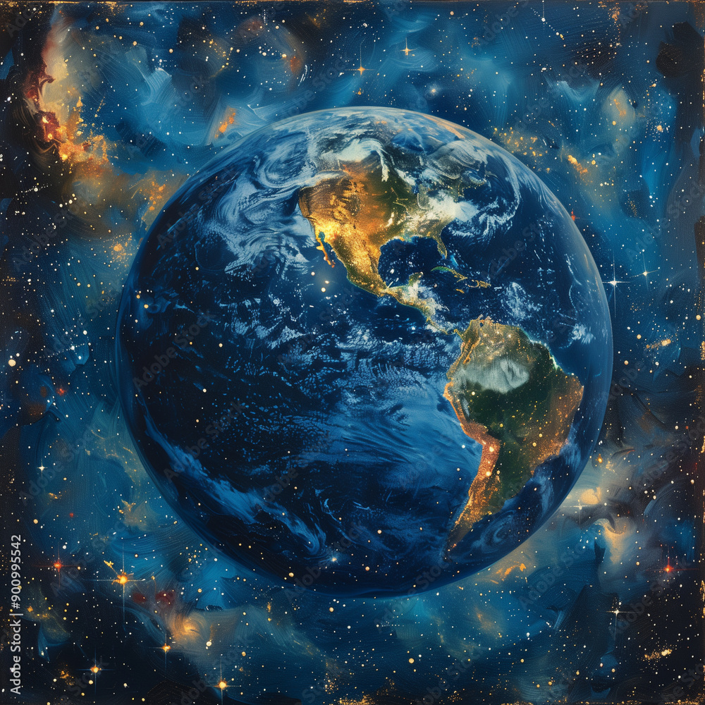 Obraz premium Planet Earth in Beautiful Blue Galaxy