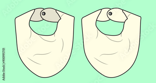 Baby ecru colour bibs flat sketch outline vector fashion illustration template.