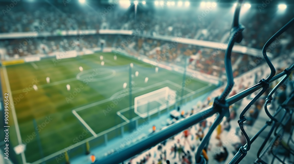 High Angle Shot Behind Galkeeper Gates Stadium with Soccer Championship Match Teams Play Crowds of Fans Cheer Football Tournament Sports Channel Broadcasting Final Game Of The Season : Generative AI High Angle Shot Behind Galkeeper Gates Stadium with Soccer Championship Match Teams Play Crowds of Fans Cheer Football Tournament Sports Channel Broadcasting Final Game Of The Season : Generative AI
