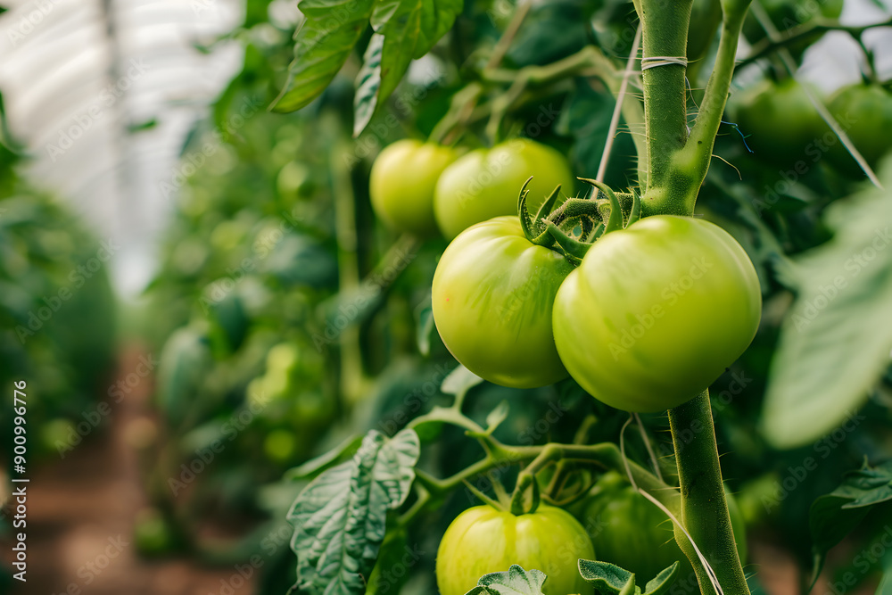 Unripe green tomatoes in a greenhouse close-up
Unripe green tomatoes in a greenhouse close-up