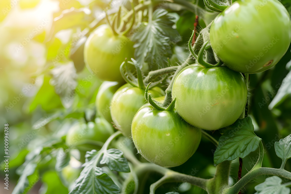 Unripe green tomatoes in a greenhouse close-up
Unripe green tomatoes in a greenhouse close-up