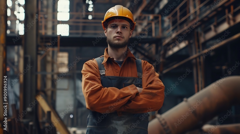 Portrait of manual worker standing industry operating : Generative AI Portrait of manual worker standing industry operating : Generative AI