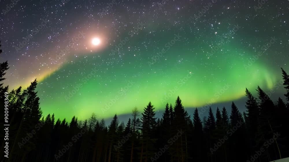 Aurora Borealis Illuminates Moonlit Forest Treeline Generative AI Aurora Borealis Illuminates Moonlit Forest Treeline Generative AI