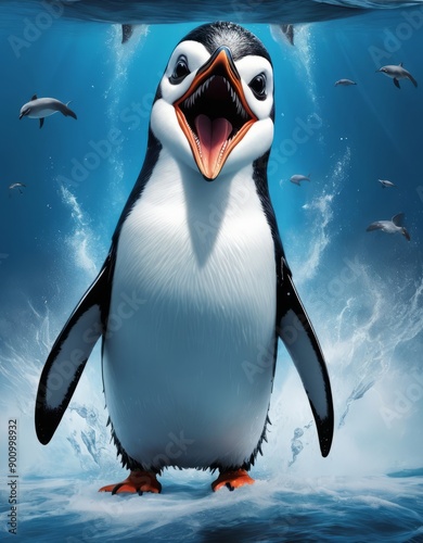 Anger penguin is parodic movie jaw poster design photo