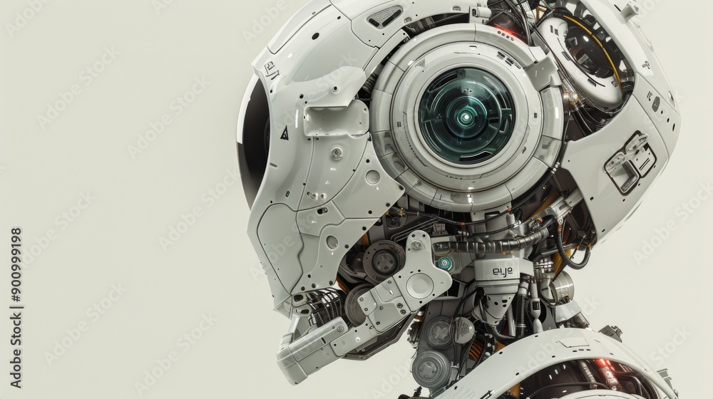 Detailed and Sophisticated Humanoid Robot with Intricate Metallic Parts, Visible Wiring, and Advanced Sensors, Against a Plain Light Background Emphasizing Its Futuristic Design Detailed and Sophisticated Humanoid Robot with Intricate Metallic Parts, Visible Wiring, and Advanced Sensors, Against a Plain Light Background Emphasizing Its Futuristic Design
