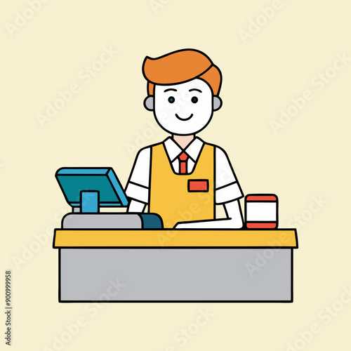 Cartoon Cashier Icon Vector Art Illustration 