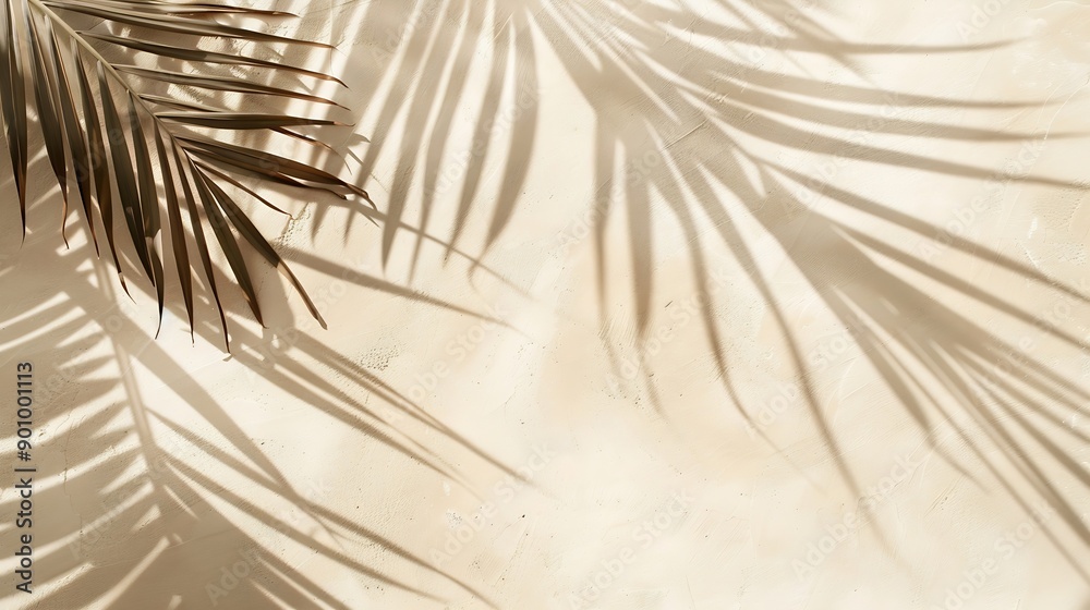 Natural palm leaf shadow on light beige sandy color background banner with copyspace Summer minimal concept daylight in sunny day top view plant sun shade nature environment pattern ne : Generative AI Natural palm leaf shadow on light beige sandy color background banner with copyspace Summer minimal concept daylight in sunny day top view plant sun shade nature environment pattern ne : Generative AI
