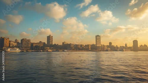 Egypt view of the city of Cairo from the side of the Nile river : Generative AI