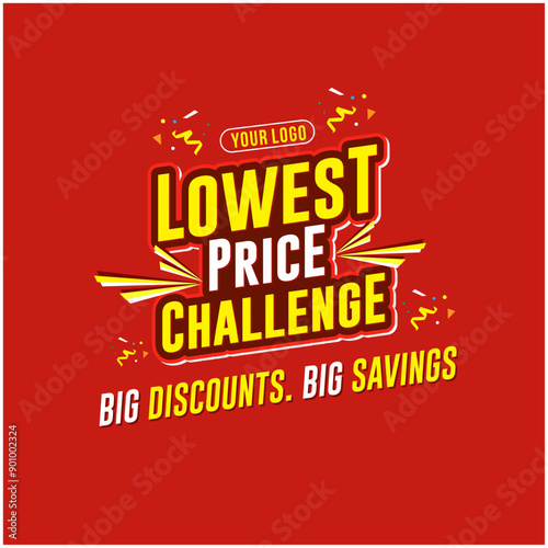 Lowest Price Challenge Logo label Unit Vector Design. Retail, Sale, Advertising, Promotional, Online Shopping, E commerce, Electronics Store, Gadgets Store, Mobile Store, Super Market, Mart etc.