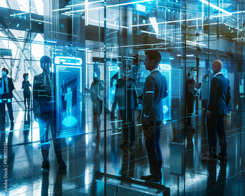A individuals accessing secure facilities or devices using facial recognition,scanning, or fingerprint technology