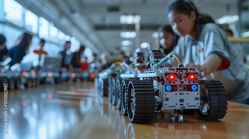 Wallpaper Mural Engaging Student Immersed in Hands on STEM Activity Building Robot in Wide Workshop Setting with Natural Light Torontodigital.ca