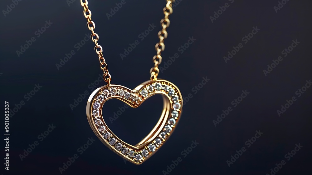 Isolated gold heart necklace with diamonds and chain : Generative AI Isolated gold heart necklace with diamonds and chain : Generative AI
