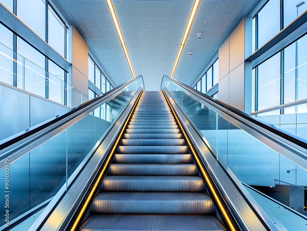 Sleek and Futuristic Escalator in a Modern Building Entrance Sleek and Futuristic Escalator in a Modern Building Entrance