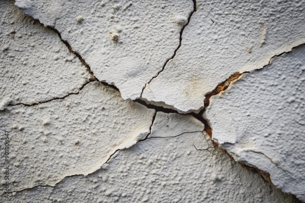 Detailed, high-contrast image of cracked and worn white concrete wall texture, showcasing intricate patterns of cracks, crevices, and uneven surfaces in sharp focus. Detailed, high-contrast image of cracked and worn white concrete wall texture, showcasing intricate patterns of cracks, crevices, and uneven surfaces in sharp focus.