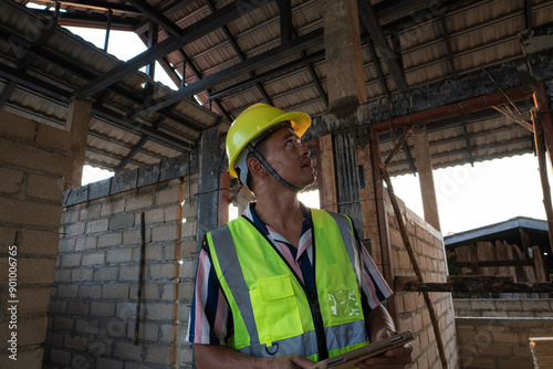 Engineer man working with tablet computer on construction site