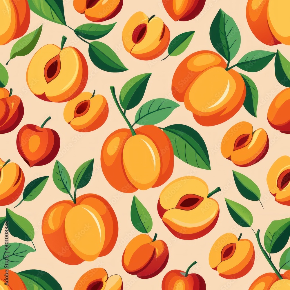 Seamless pattern of juicy peaches and apricots, capturing the essence of summer fruits, Generative AI Seamless pattern of juicy peaches and apricots, capturing the essence of summer fruits, Generative AI