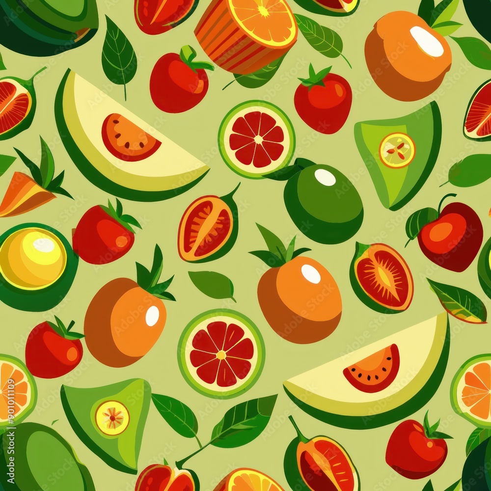 Seamless pattern of sliced avocados and tomatoes, perfect for a modern and minimalist design, Generative AI Seamless pattern of sliced avocados and tomatoes, perfect for a modern and minimalist design, Generative AI