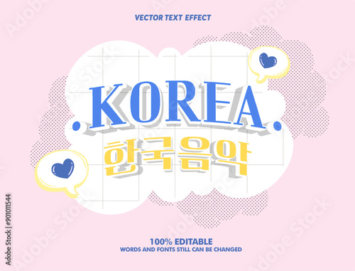 Editable text effect Korean Movie - Drama 3d cartoon template style premium vector	