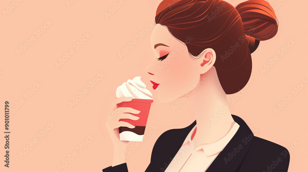 Elegant woman wearing formal attire eating ice cream cup Elegant woman wearing formal attire eating ice cream cup