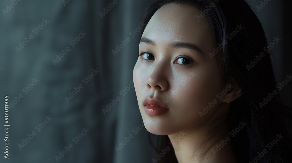 Beauty portrait of a young Asian woman shot in natural light : Generative AI Beauty portrait of a young Asian woman shot in natural light : Generative AI