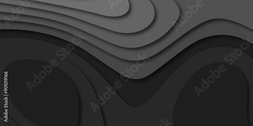 Vector abstract black origami papercut vintage digital smooth carve wave line light backdrop background. topography map line wavy dark graphic design paper modern creative pattern background.
