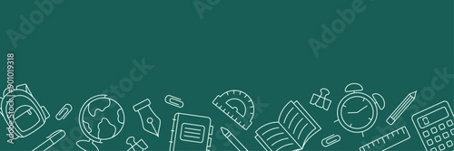 Banner template with school supplies. Back to school vector concept