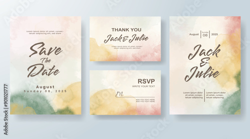 Wedding invitation with abstract watercolor background © REZI