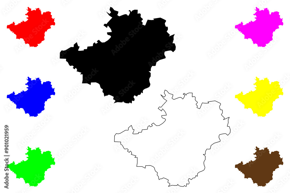 Naklejka premium Hof city (Federal Republic of Germany, Urban district Upper Franconia, Free State of Bavaria) map vector illustration, scribble sketch Hof map