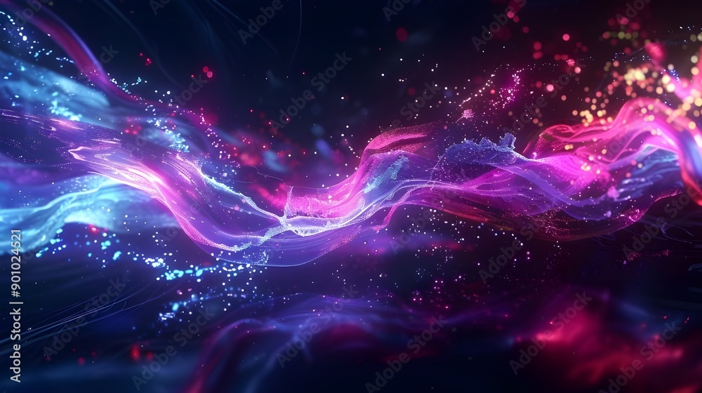 Fototapeta premium Futuristic Neon Lines and Digital Elements: Abstract Tech Background in Pink, Red, Blue, and Purple