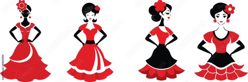 A Sets of Silhouette of young Mexican girl in long traditional dress i vector art illustration eps 10.eps A Sets of Silhouette of young Mexican girl in long traditional dress i vector art illustration eps 10.eps