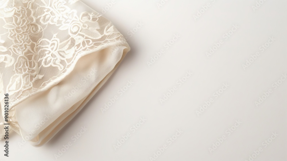 A delicate lace handkerchief, elegantly folded, isolated on a pure white background with ample space for text, capturing fine details and texture A delicate lace handkerchief, elegantly folded, isolated on a pure white background with ample space for text, capturing fine details and texture
