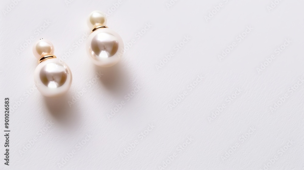 A pair of elegant pearl earrings on a pristine white background, showcasing intricate details and lustrous shine, ample copy text space A pair of elegant pearl earrings on a pristine white background, showcasing intricate details and lustrous shine, ample copy text space