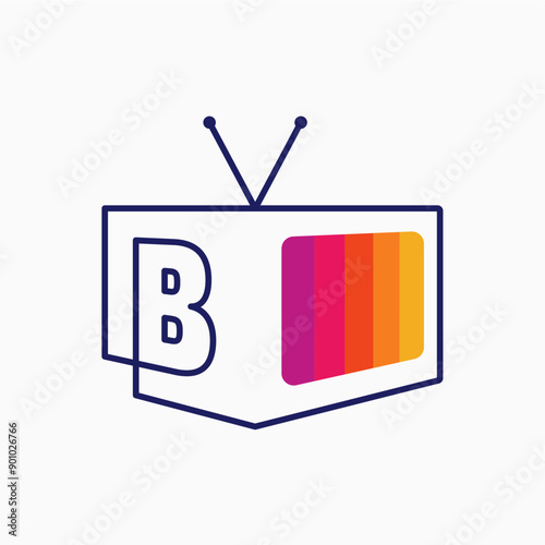 b letter tv television channel logo vector icon illustration