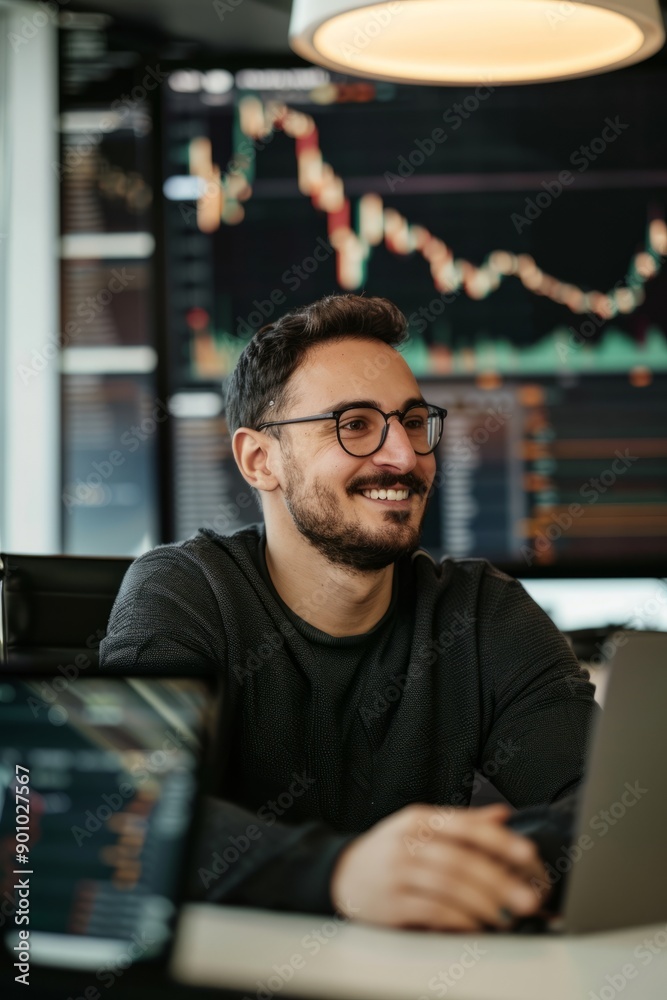 Portrait of a crypto broker discussing strategies with clients, Generative AI Portrait of a crypto broker discussing strategies with clients, Generative AI