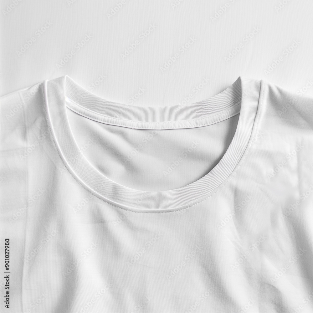 White cotton t-shirt collar closeup minimalist blank apparel fabric background label tag branding design fashion mockup plain clothing template casual wear retail ecommerce clean soft fabric texture
