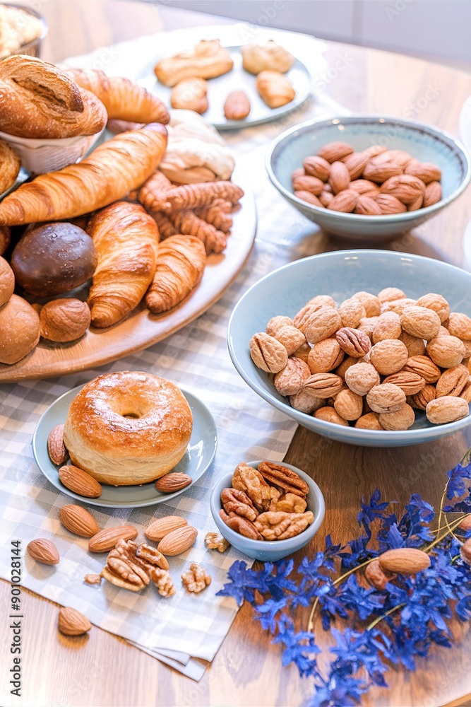 A delightful spread of baked goods and nuts A delightful spread of baked goods and nuts